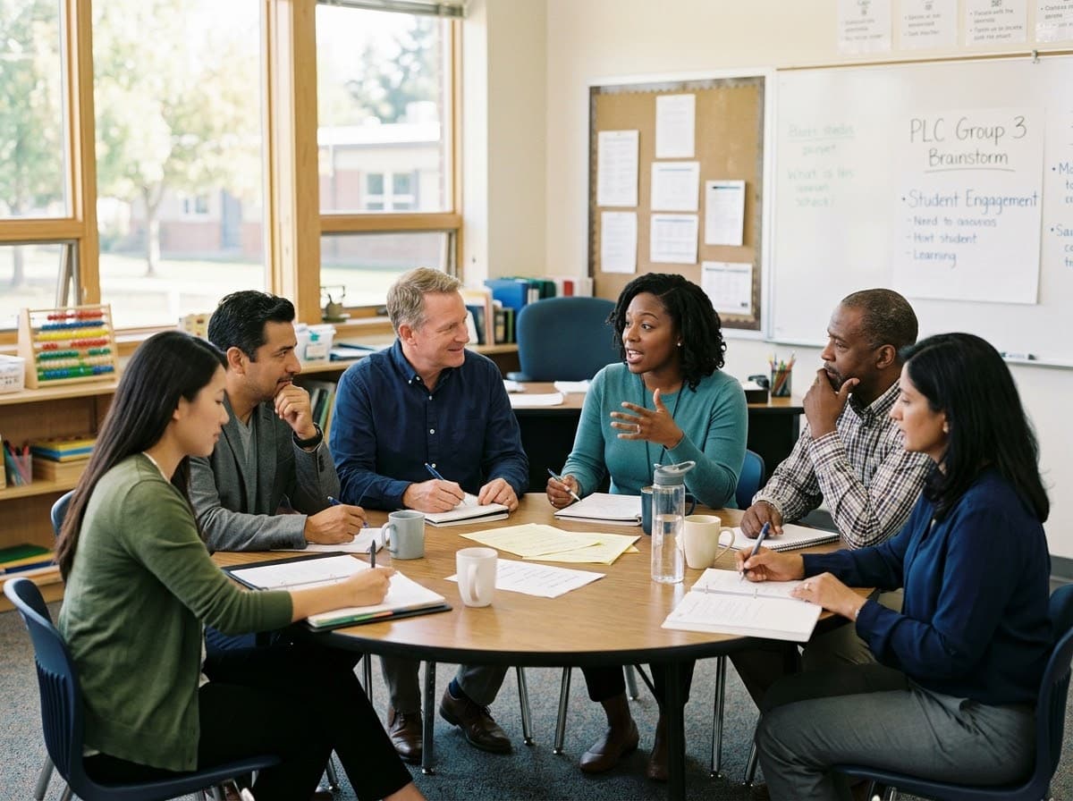 A group of educators in a professional development workshop discussion